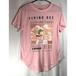 Snoopy Flying Ace Pink Short Sleeve Tee~Junior Size Large (11-13)
